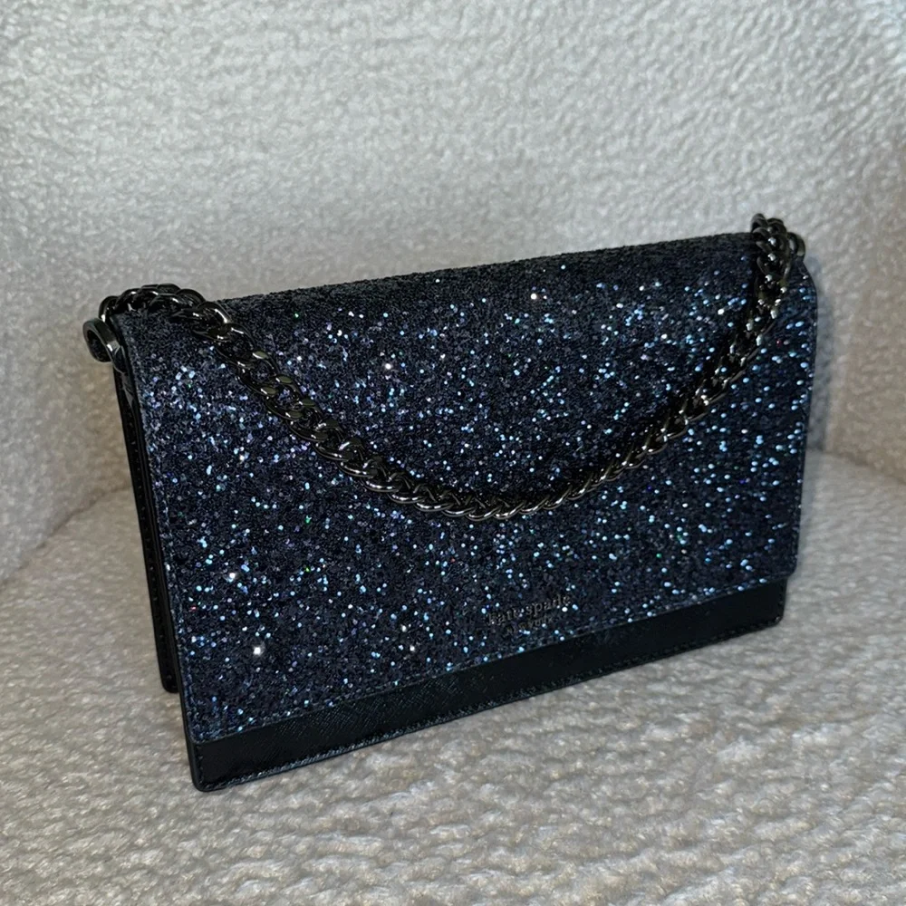 Kate Spade Black Glitter Chain Shoulder or Crossbody Bag • New & Never Used! 🌌🖤 - Picture 5 of 13